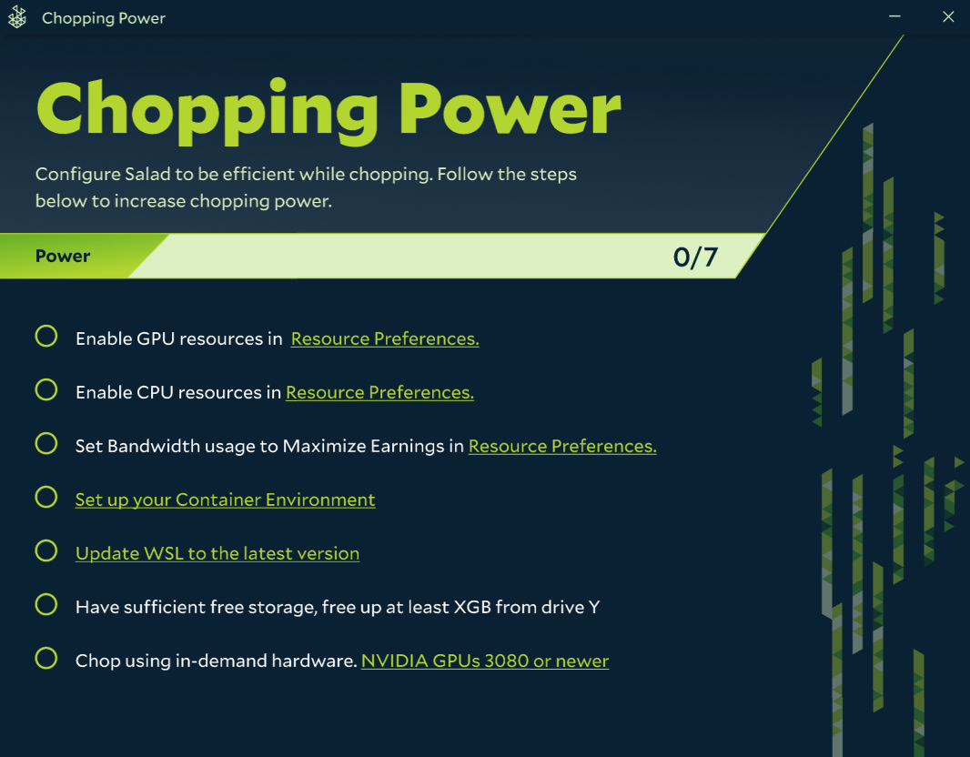 Screenshot showing the full Chopping Power bar requirements