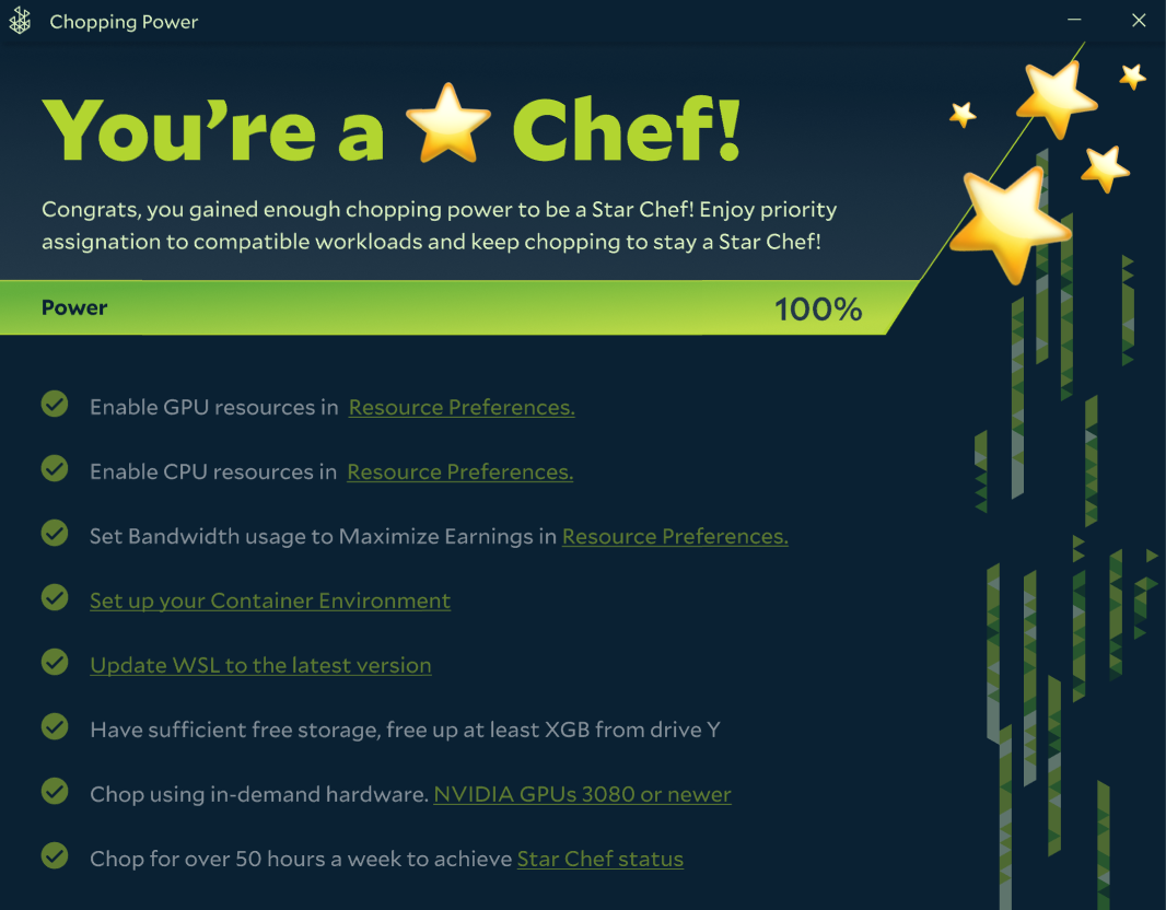 Screenshot of a completed Chopping Power bar