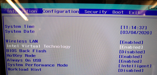 Screenshot of BIOS