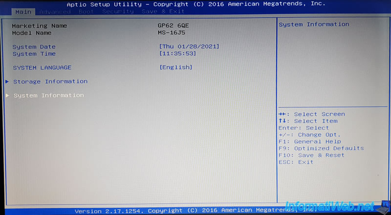 Screenshot of BIOS