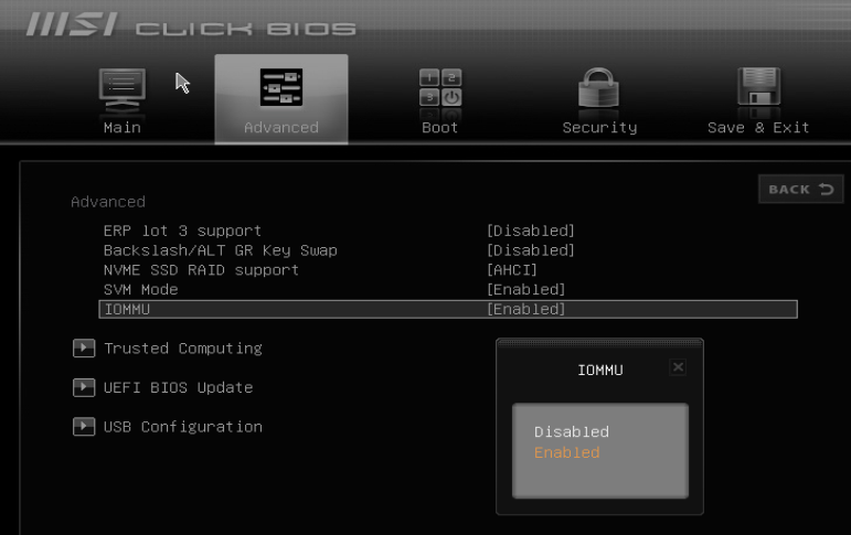 Screenshot of BIOS