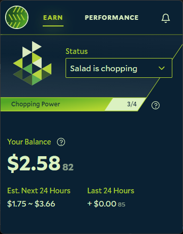 SCreenshot of the Salad app showing estimated earnings