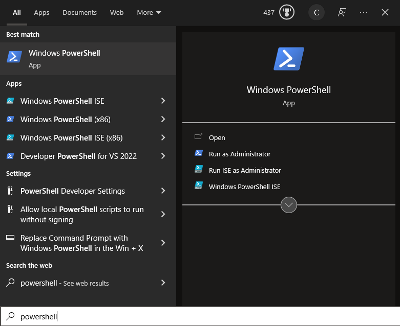 opening Windows Powershell