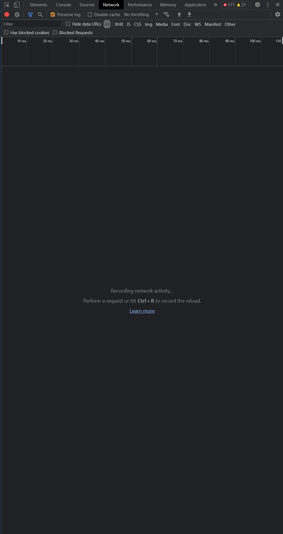 network tab in developer console