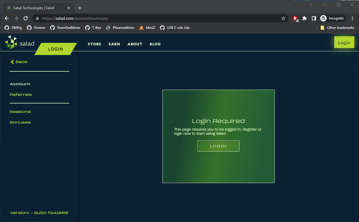 navigated to Salad account homepage