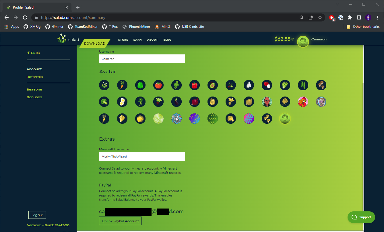 image showing available options on your Salad Profile