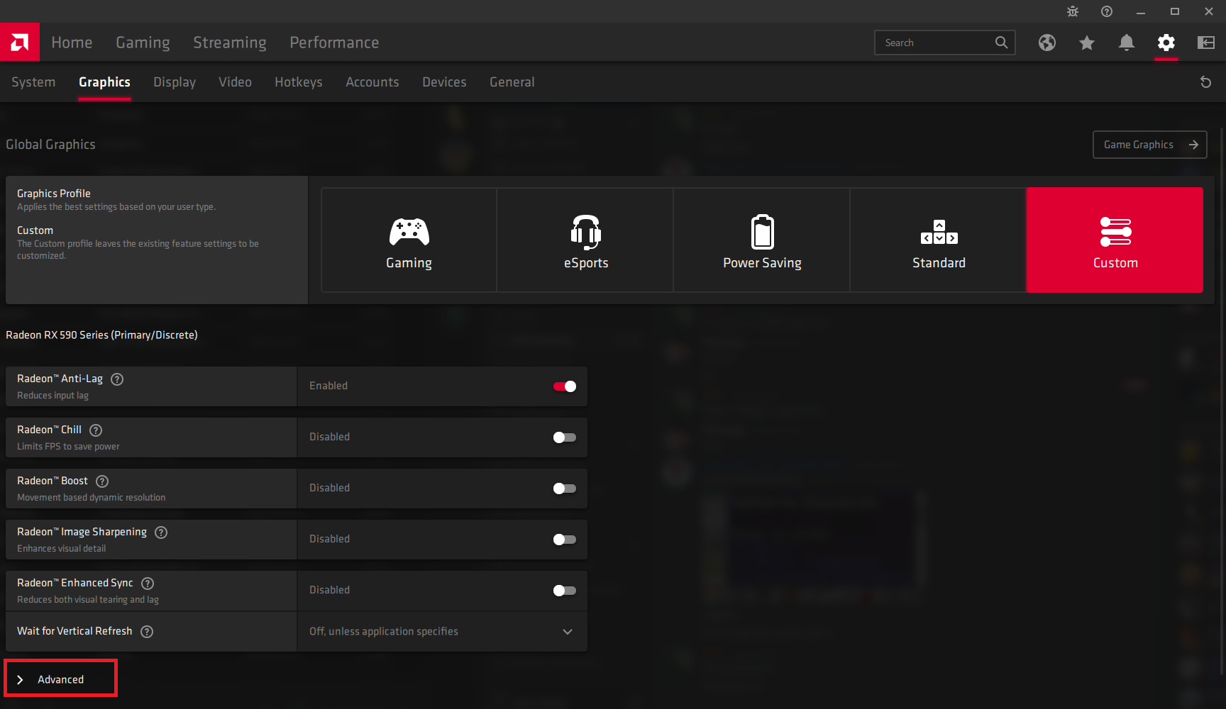 screenshot of advanced options
