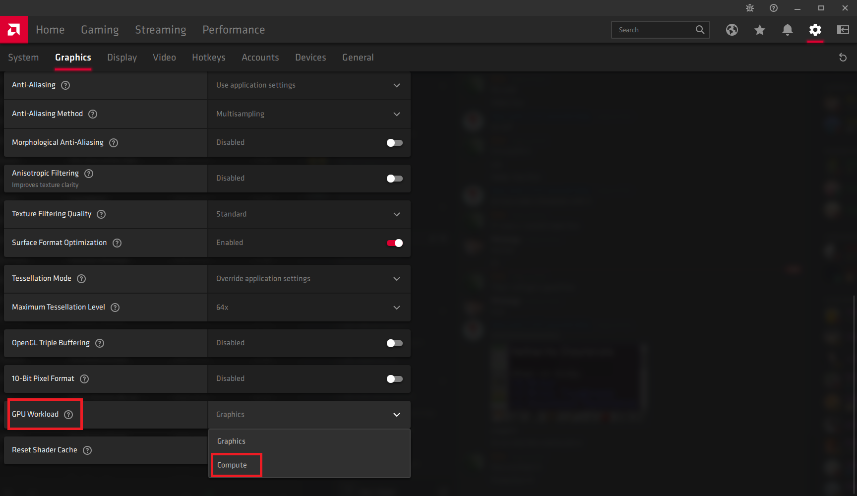 screenshot of enabling compute mode