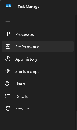 performance tab of task manager