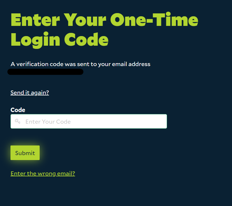 Entering one time passcode to log into Salad