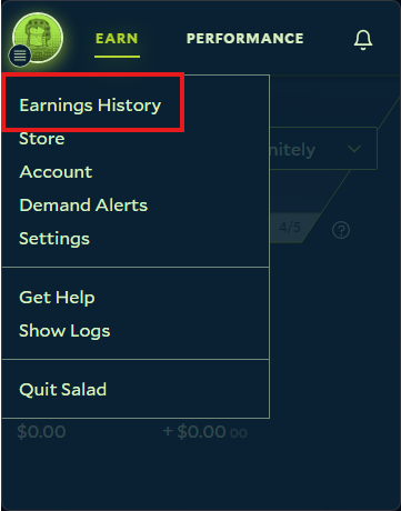 Finding the "earnings history" button