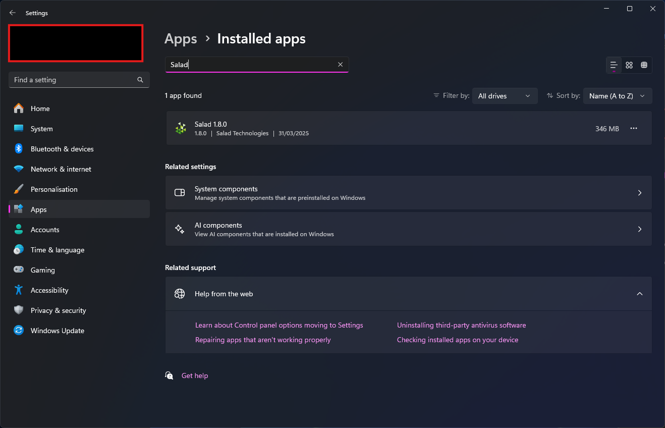 using the Windows Settings search bar