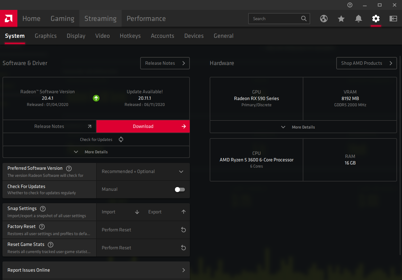 Screenshot of AMD driver update page
