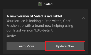 update now button on windows notification