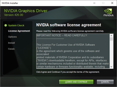 screenshot of NVIDIA driver installation page