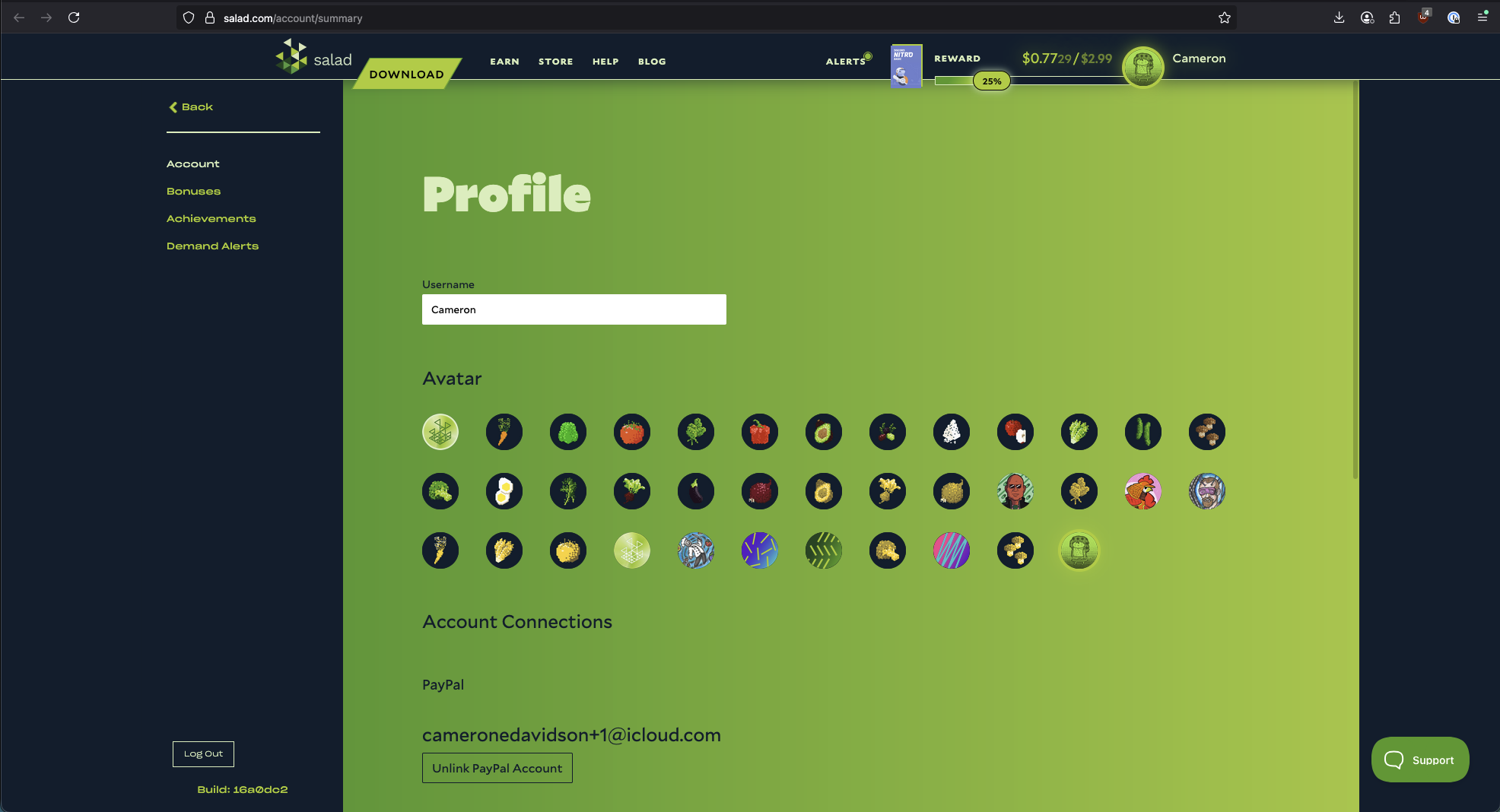 Screenshot of Salad profile in a web browser