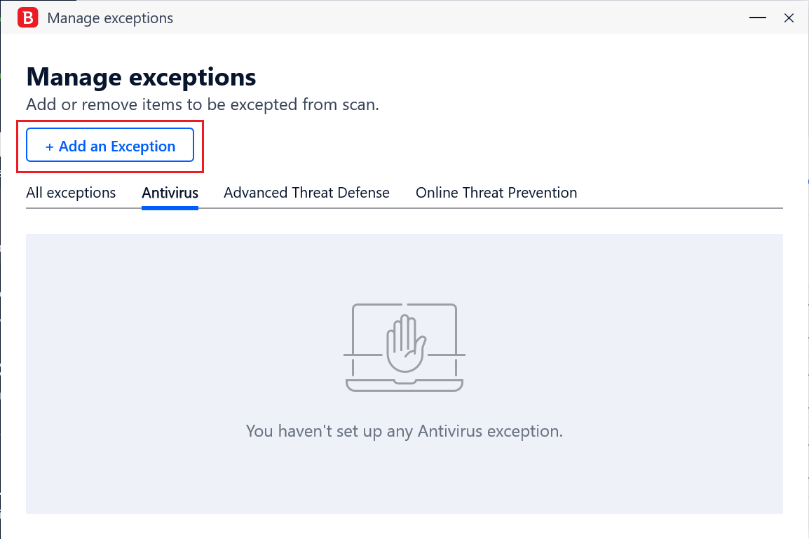 option to add an exception