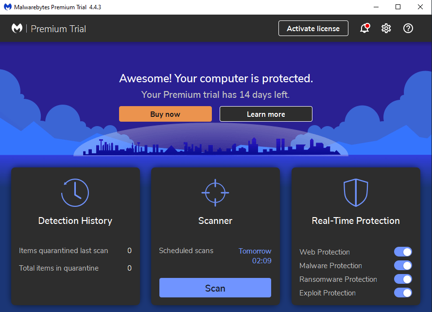 screenshot of malwarebytes