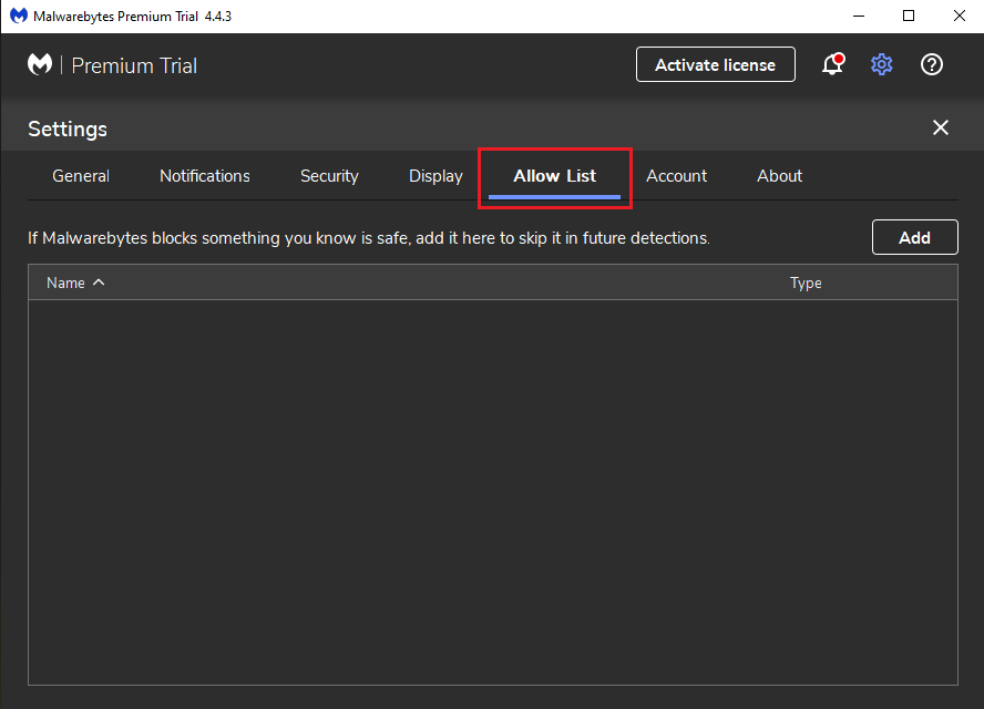 malwarebytes allow page