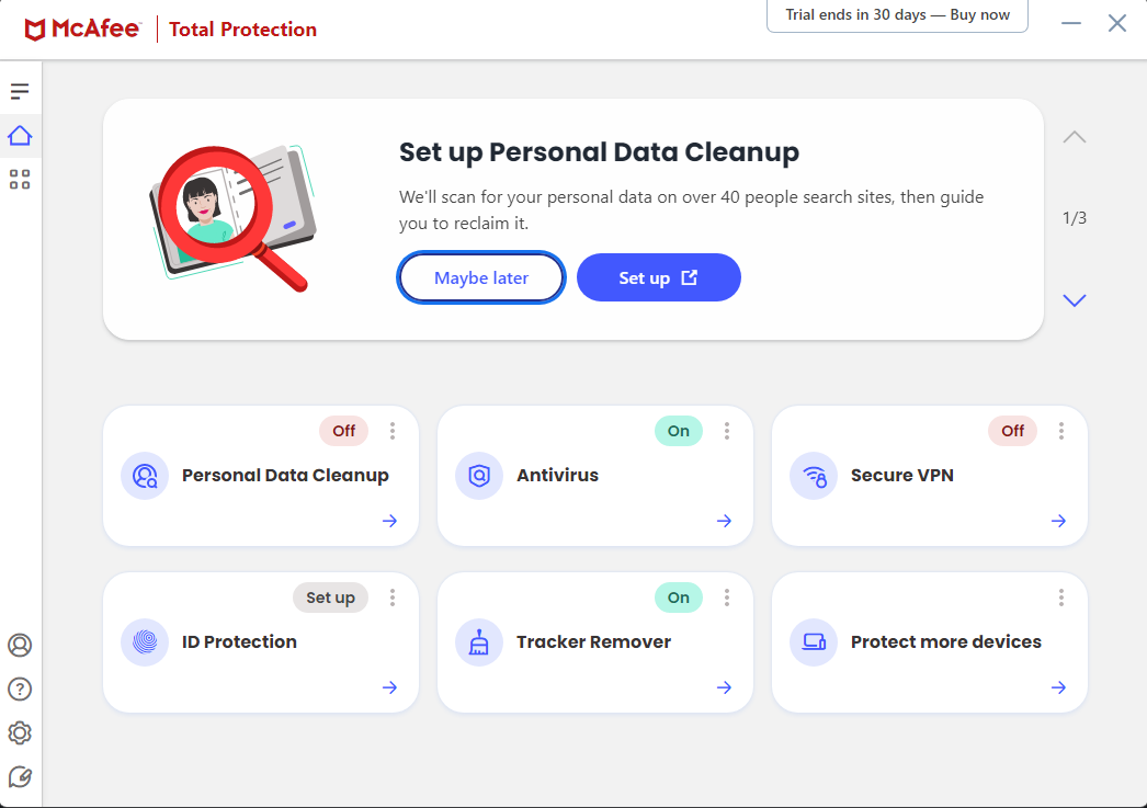screenshot of mcafee app