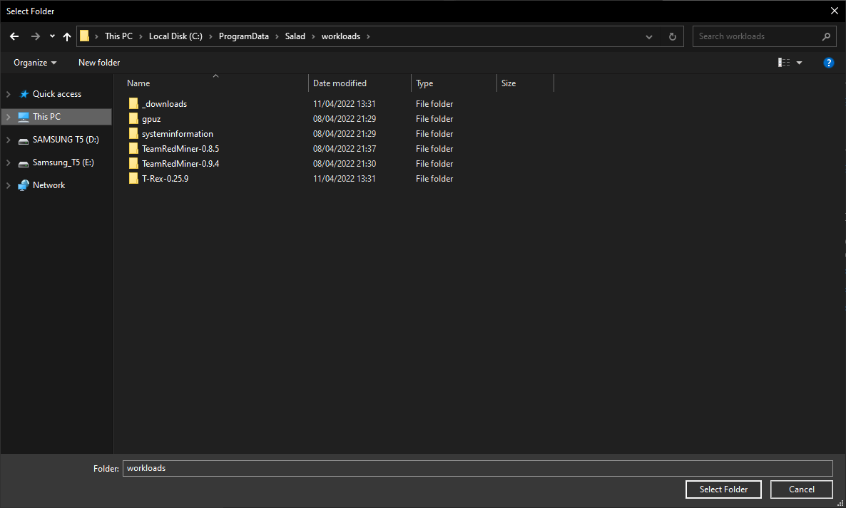 file explorer with Salad file path