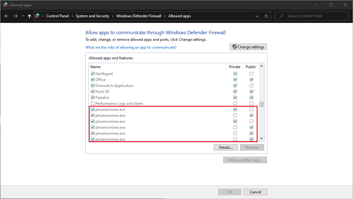 screenshot of added miners