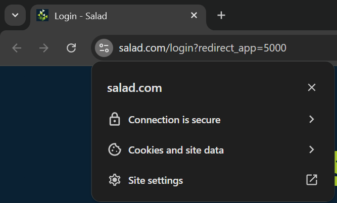 Screenshot of Chrome site settings button