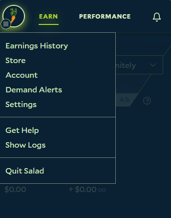 Selecting your profile in the Salad app