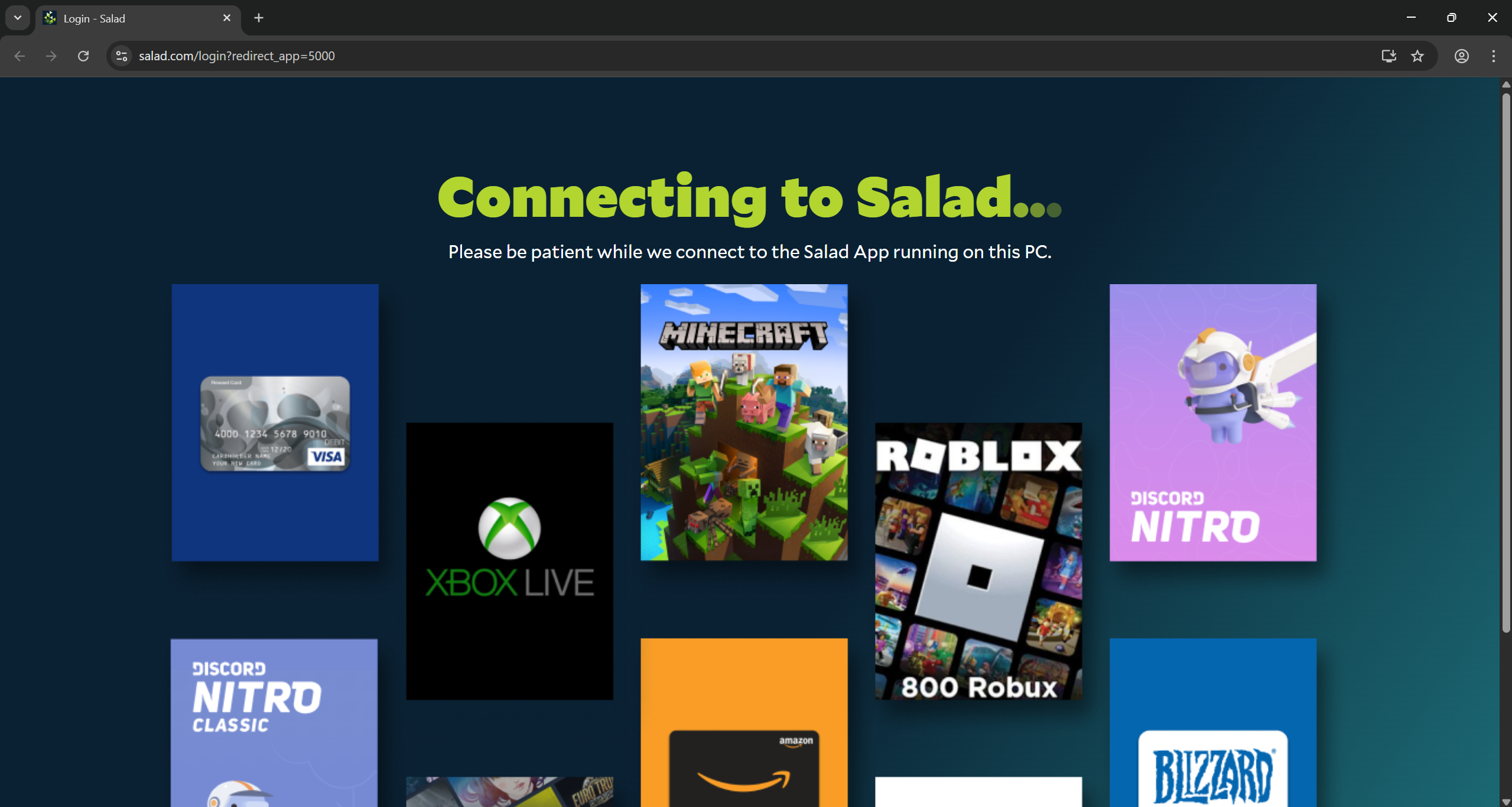 Screenshot of getting blocked on connecting to Salad