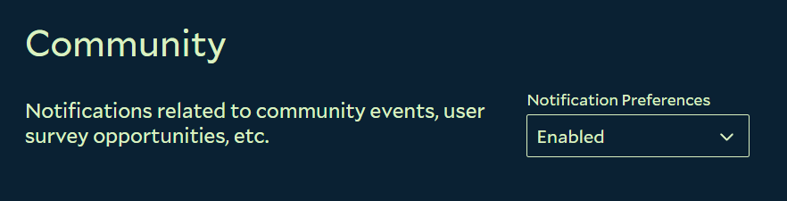 Salad Settings showing survey notification options
