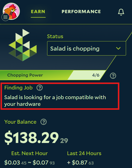 Screenshot of the activity indicator in the Salad app